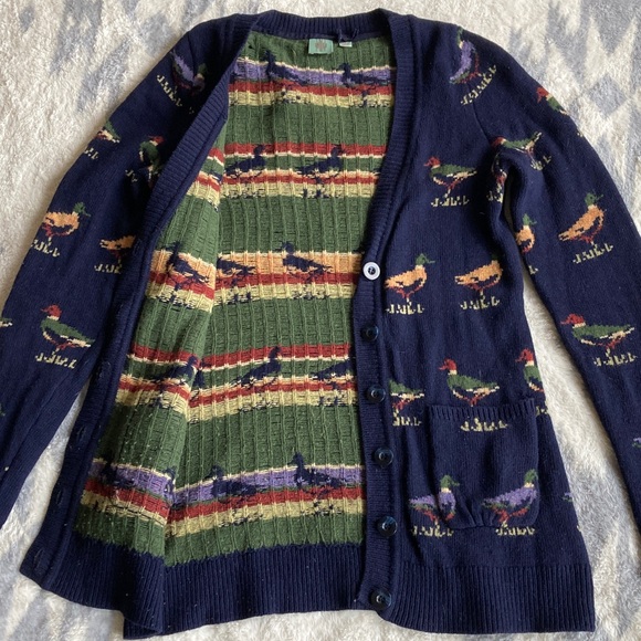 Anthropologie HWR Wool Cardigan Sweater Mallard Duck Print Size M - Picture 13 of 16